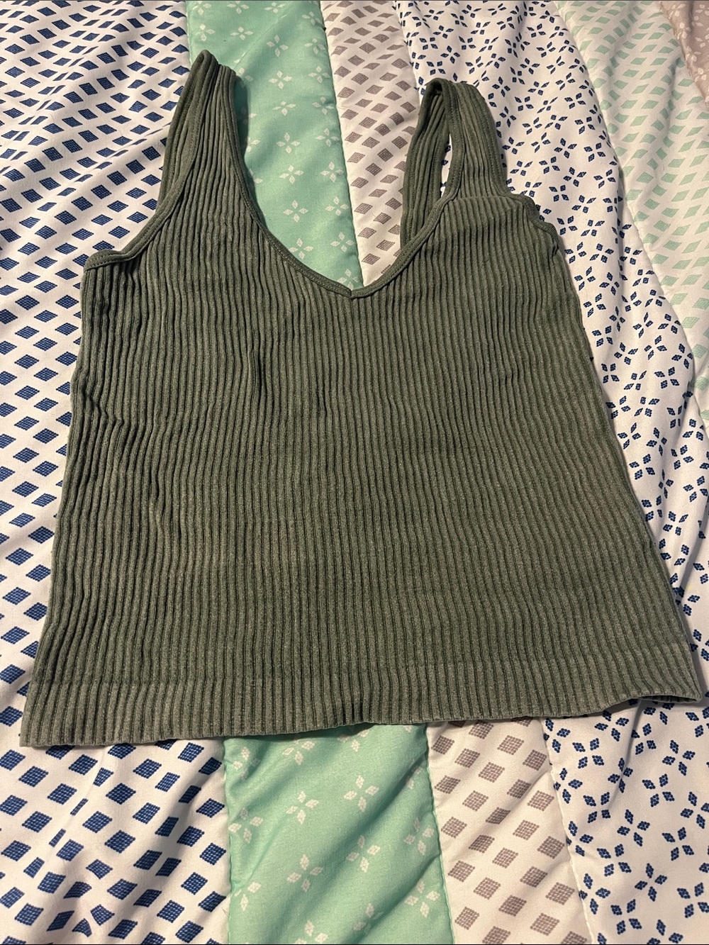 Aura Olive Ribbed V-Neck Tank